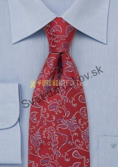 Ranken - červená kravata s kvetinovým vzorom 