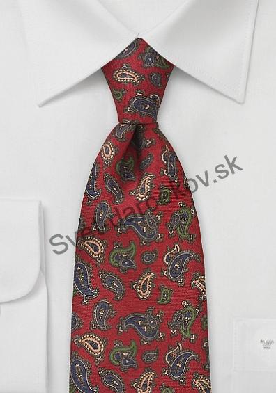 Panipat tmavo červená kravata s ornamentom