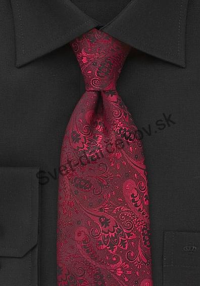 Ramages hodvábna kravata vínovo červenej farby s ornamentom
