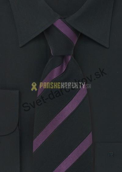 Messina čierna kravata s fialovými pruhmi