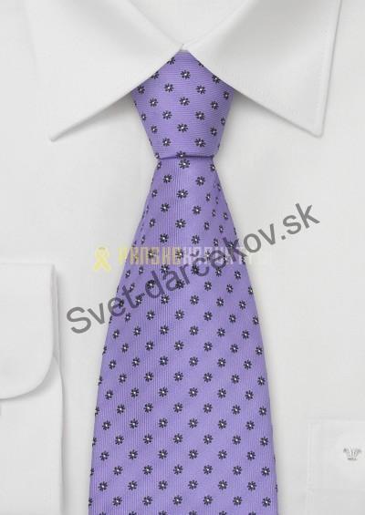 Lille fialová kravata s tmavosivým kvetinovým motívom