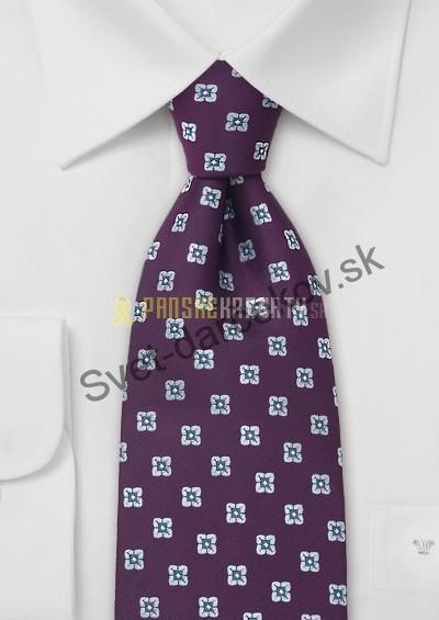 Salamanca fialová kravata so striebornými kvetmi
