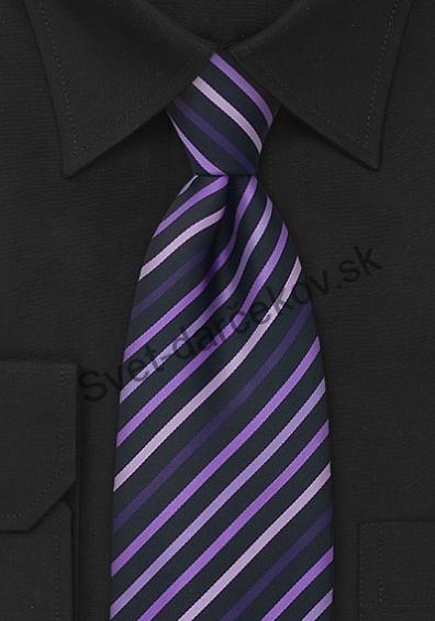 Vigo fialovo čierna kravata s pruhovaním 