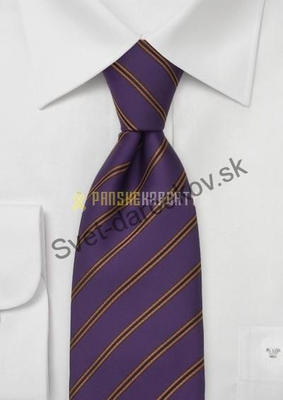 Saragozza fialová kravata s medenným pruhovaním 
