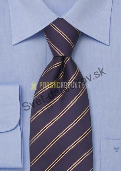Saragozza fialová kravata so zlatým pruhovaním 