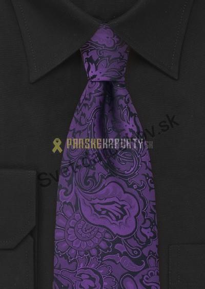 Parla - Fialová kravata s kvetinovým vzorom
