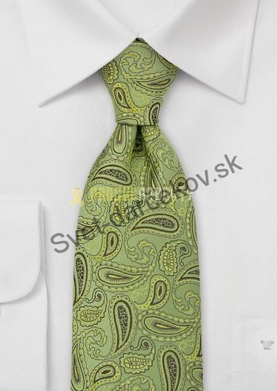 Paisley zelená kravata s ornamentom 