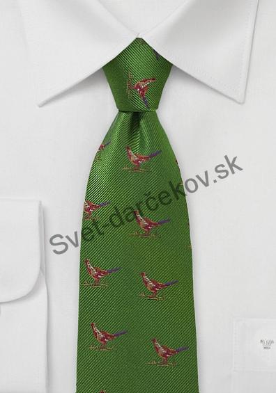 Poľovnícka kravata zelená s motívom bažant
