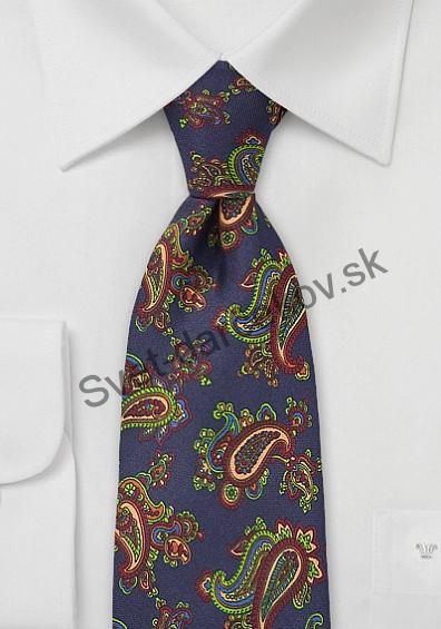 Panipat tmavo modrá kravata s ornamentom