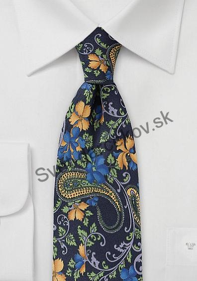 Dramatico modrá kravata s modro žltým ornamentom