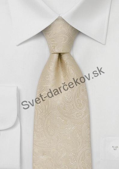 Hodvábna kravata vo farbe šampanského s ornamentom 