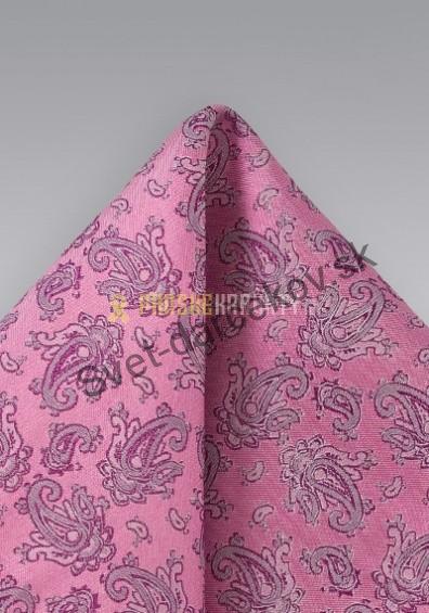 Hodvábna vreckovka do saka ružovej farby s ornamentom 