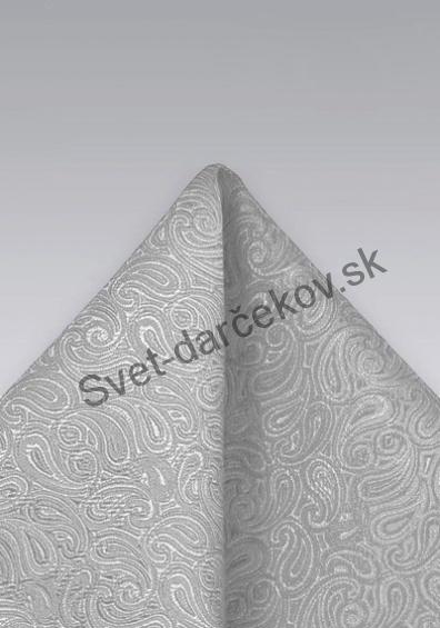 Hodvábna vreckovka do saka striebornej farby s ornamentom 