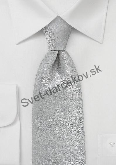 Paisley strieborná kravata s ornamentom 