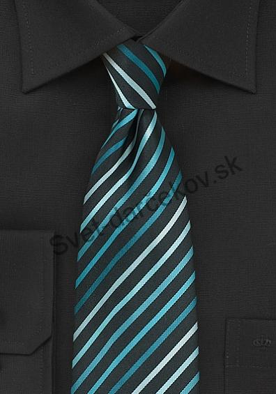 Vigo čierna kravata s tyrkysovým pruhovaním