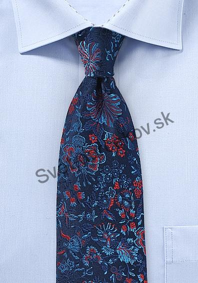 Gardénia modrá kravata s modro červeným ornamentom