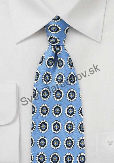 Carambole hodvábna kravata bledo modrej farby so vzorom