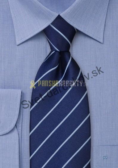 Cordoba modro fialová kravata s bledomodrým pruhovaním