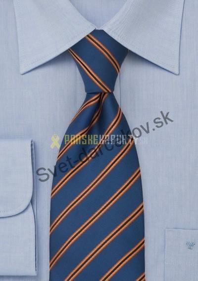 Saragozza kobaltovo modrá kravata s pomarančovým pruhovaním 