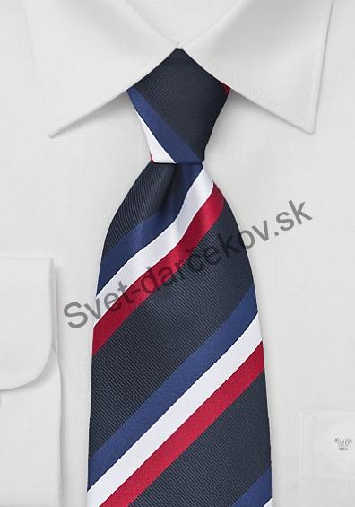 Trikolóra červeno, modro, biela kravata