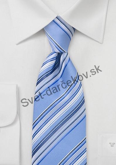 Coimbra bledo modrá kravata s bielo čiernym pruhovaním