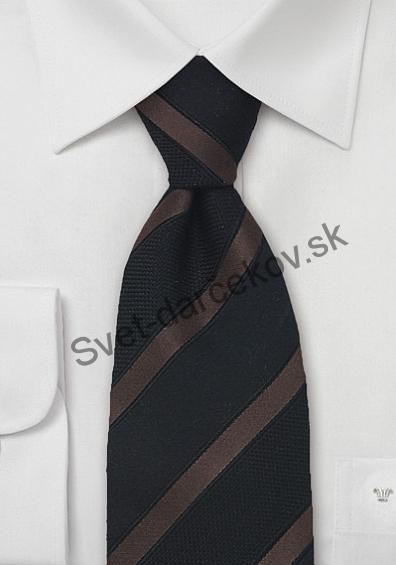 Messina čierna kravata s hnedými pruhmi
