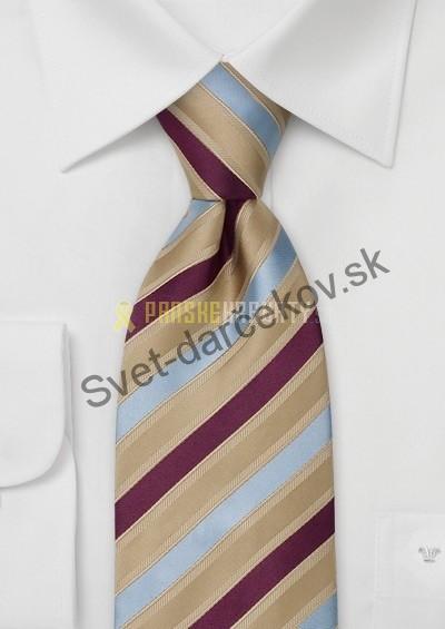 Verona béžovo hnedá kravata s farebnými pruhmi
