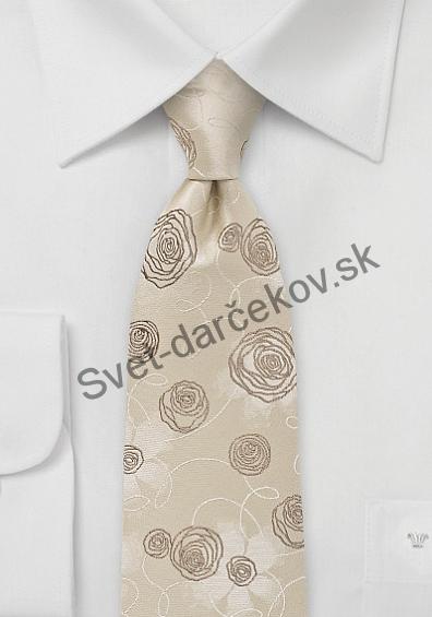 Rose Garden béžová kravata s elegantným ornamentom