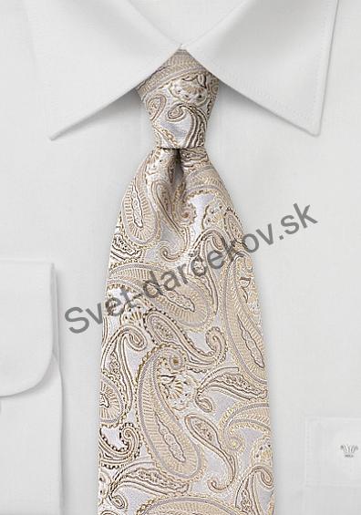 Paisley hodvábna kravata smotanovej farby s ornamentom