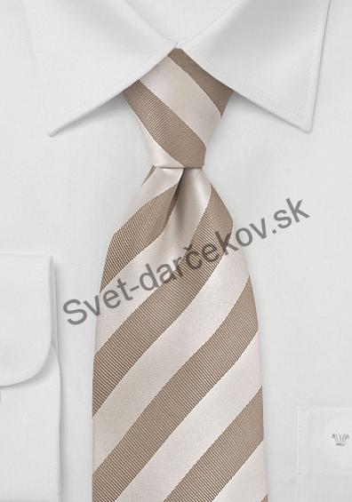 Calvia krémovo hnedá kravata s pruhovaním 