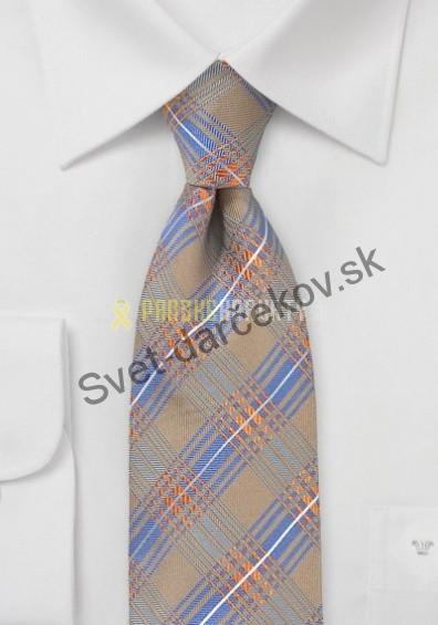 Energico bledo hnedá kravata s modro oranžovým károm