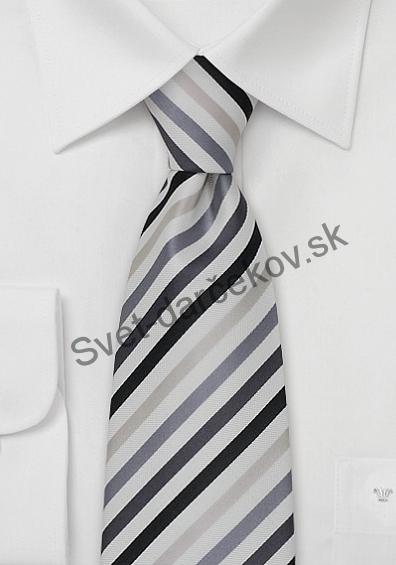 Catania biela,antracitovo čierno pruhovaná kravata