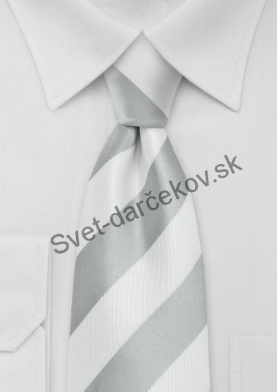 Mataro strieborno šedá kravata s bielym pruhovaním