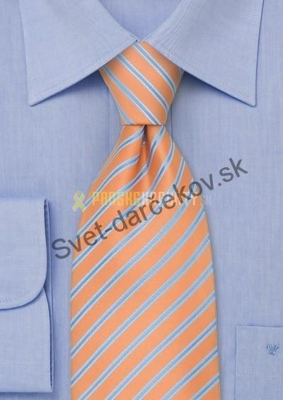 Valencia oranžová kravata s bledomodrým pruhovaním