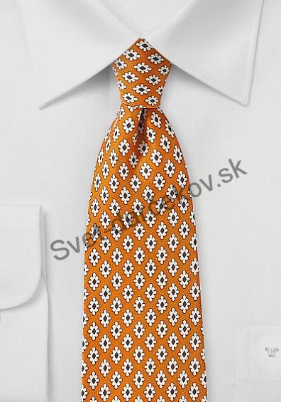 oranžová kravata s retro vzorom 