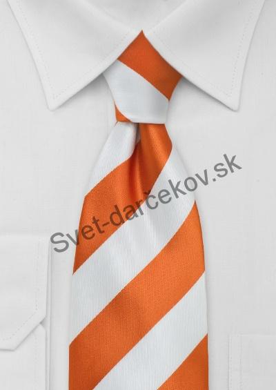 Mataro oranžová kravata s bielym pruhovaním