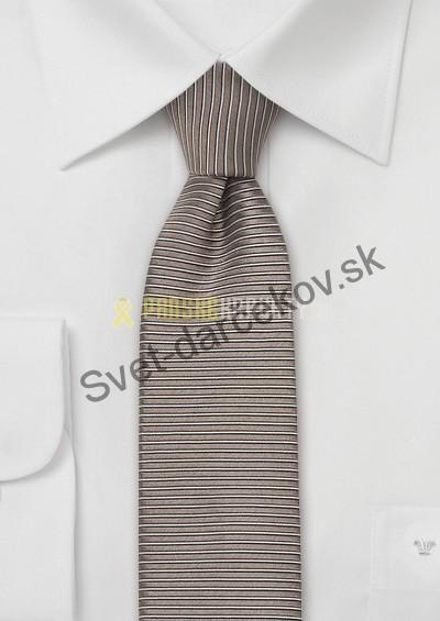Rimini úzka sivohnedá kravata so striebornými pásmi