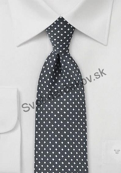 Tmavo šedá kravata s štvorčekovým vzorom