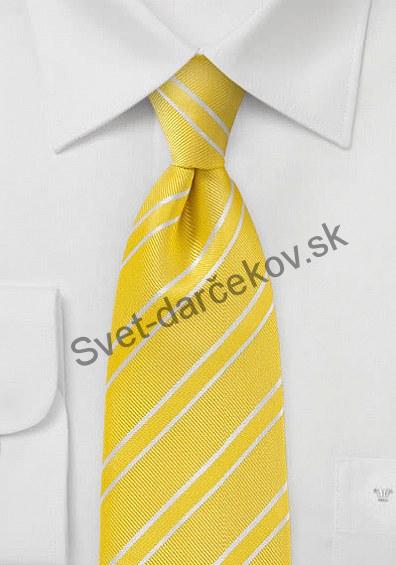 Vanity žltá kravata s bielymi pruhmi