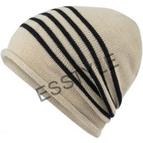 Pletená čiapka - pieskovej farby s pásikmi