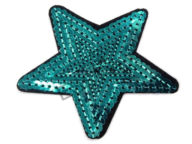 Nažehlovačka hviezda 7cm - tyrkysová  zelená