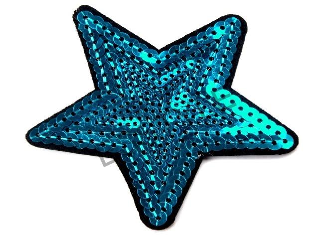 Nažehlovačka hviezda 7cm - tyrkysová  modrá