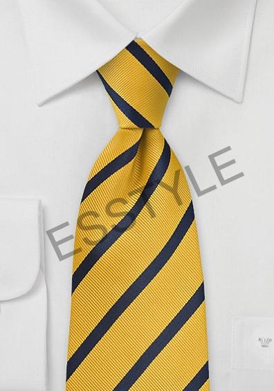 Zlato žltá kravata s modrými pruhmi Ferrol 