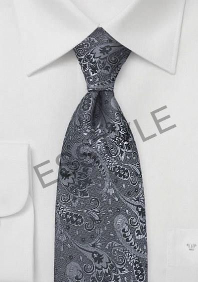 Ramages šedá hodvábna kravata s ornamentom
