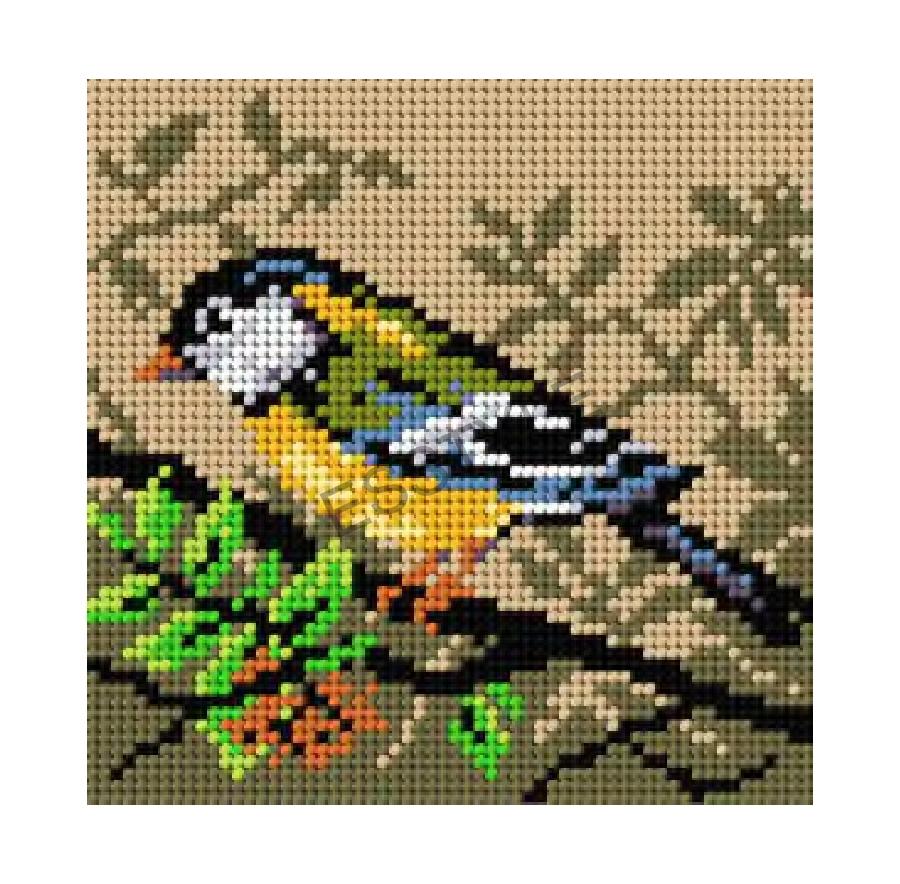 Predloha na vyšívanie 15x15cm - vtáčik - sýkorka