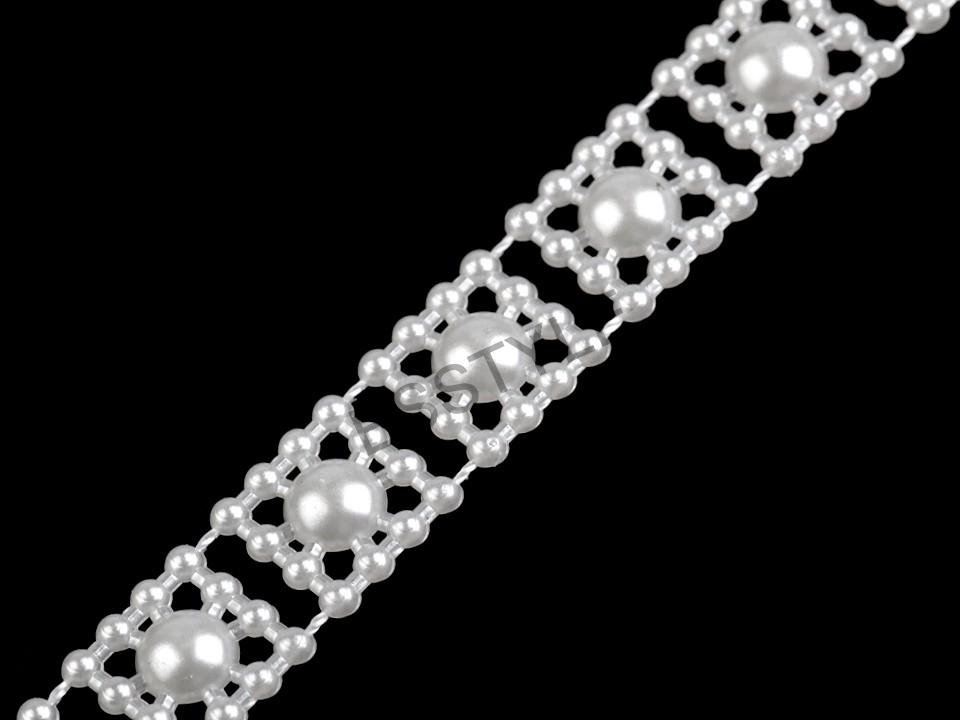 Borta s perlami - polperly šírka 9 mm - biela