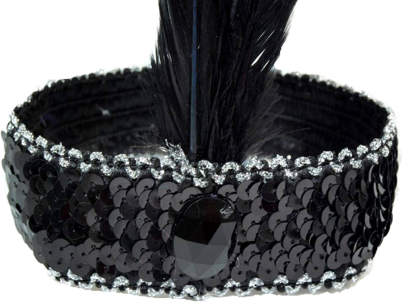 Karnevalová čelenka flitrová s perím -čierna