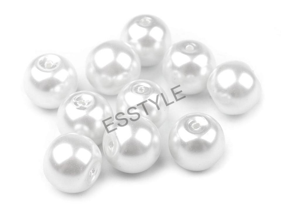 Sklenené voskové perly priemer 8 mm - biela