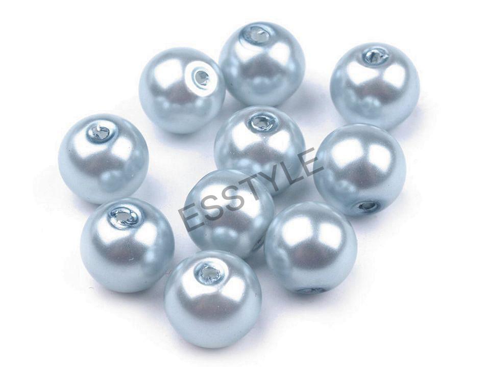 Sklenené voskové perly priemer 8 mm - šedo modrá