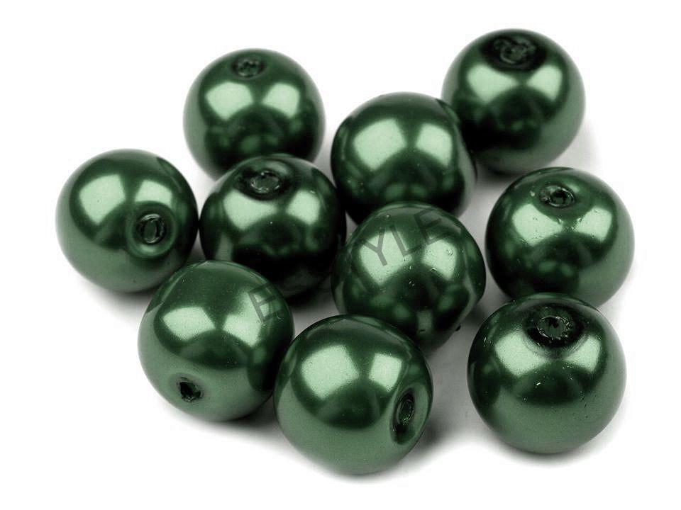 Sklenené voskové perly priemer 8 mm - tmavo zelená